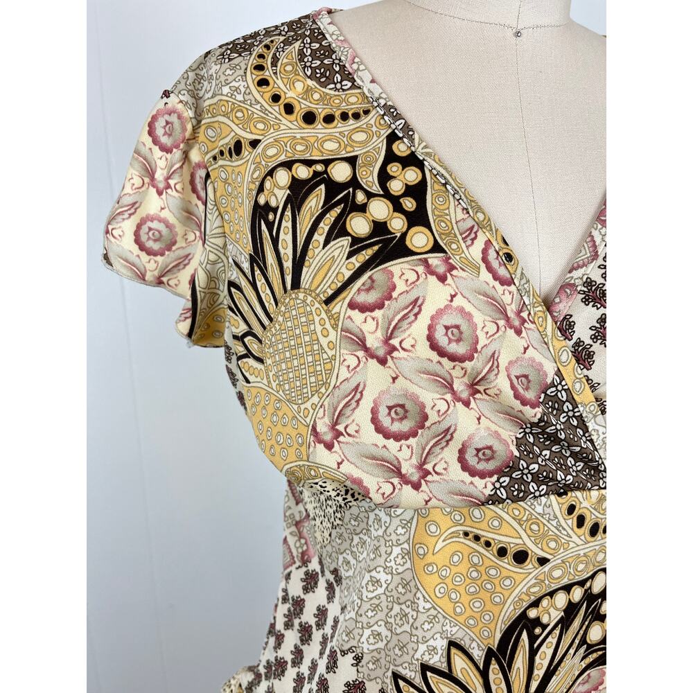 Vintage Y2K Brown Mixed Print‎ Pattern Top Large No Boundaries Fairy Cyber 2000s - Picture 3 of 14